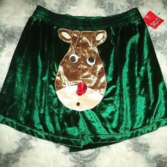CHRISTMAS BOXERS VELOUR SHORTS-REINDEER FUNNY NOVELTY GOOGLY EYES~MENS SIZE L - Picture 2 of 5